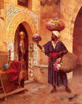 Le Marchand De Fleurs Arabe peintre Rudolf Ernst Peinture à l'huile